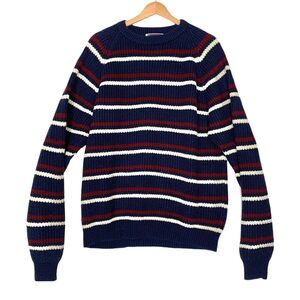 Vintage 80s Chunky Ski Sweater Crew Neck Size XL Sweater Graphix Navy Blue Strip